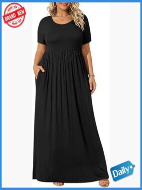Plus Size Maxi Dress Short Sleeve Pockets XL-6XL Summer Wedding Casual